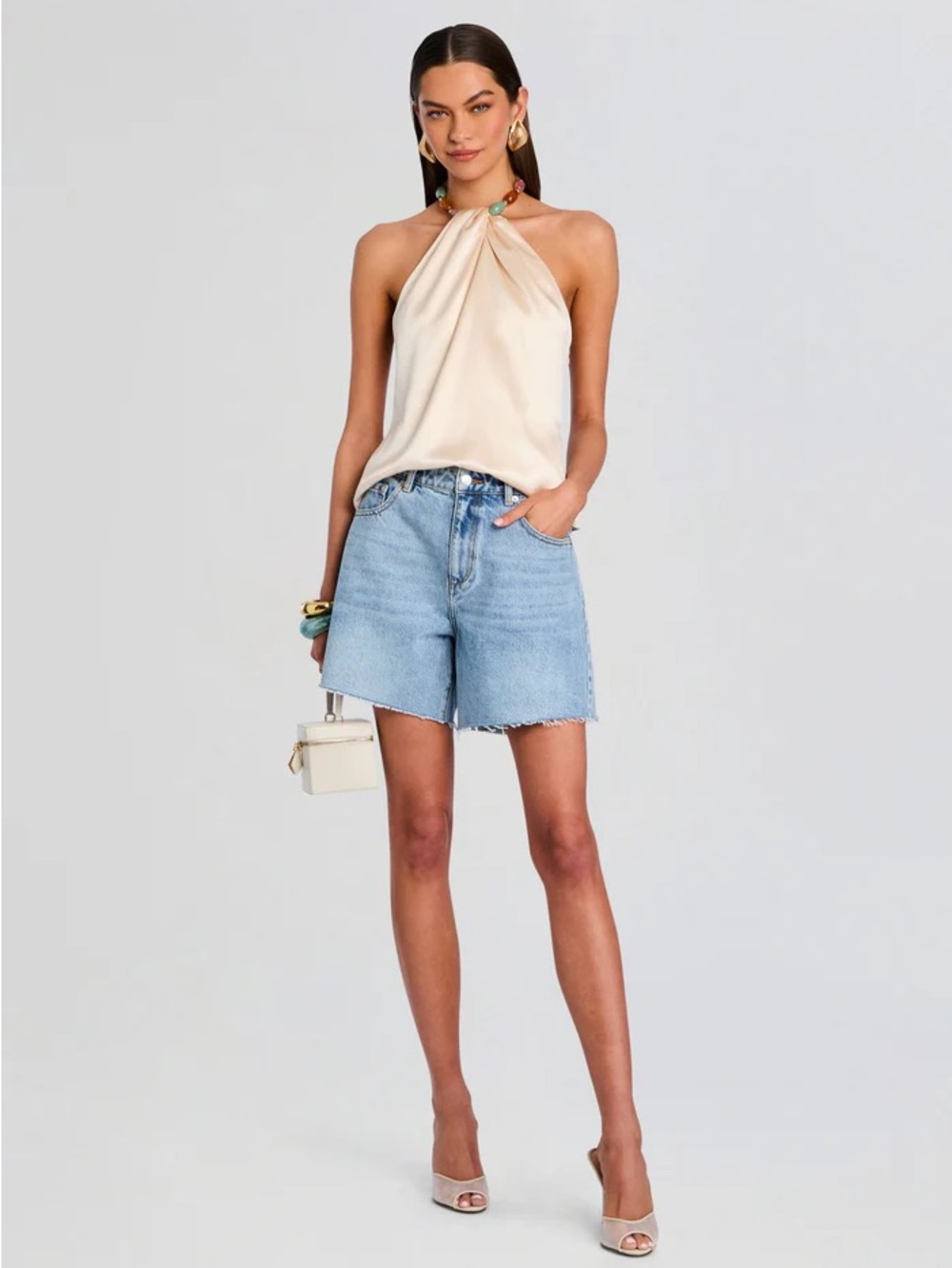 SER.O.YA Light Blue High-Rise Denim Cutoff Shorts